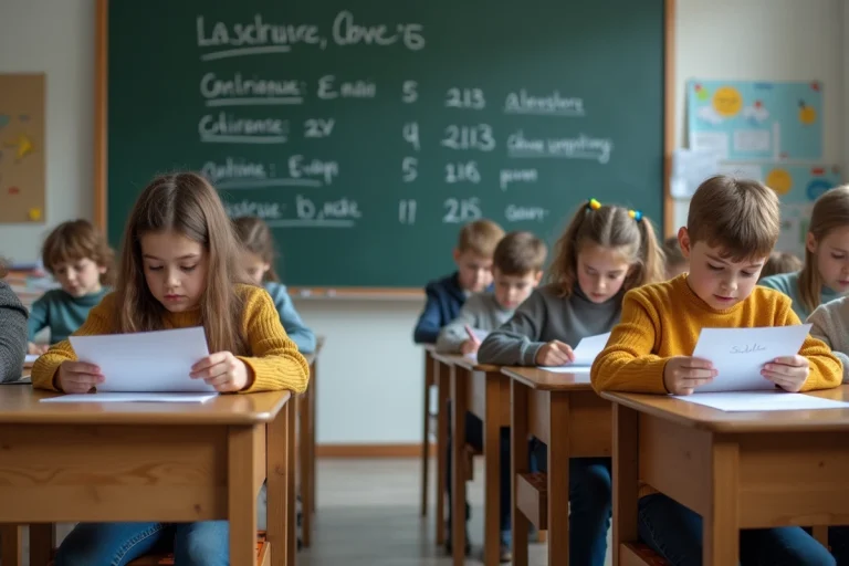 Groupe d'élèves de 12 ans dans une classe lumineuse