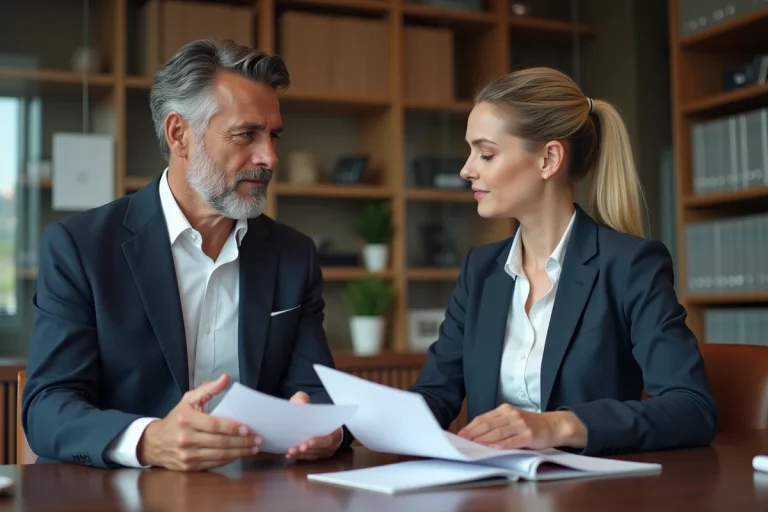 Homme d'affaires discutant d'assurance avec un agent dans un bureau