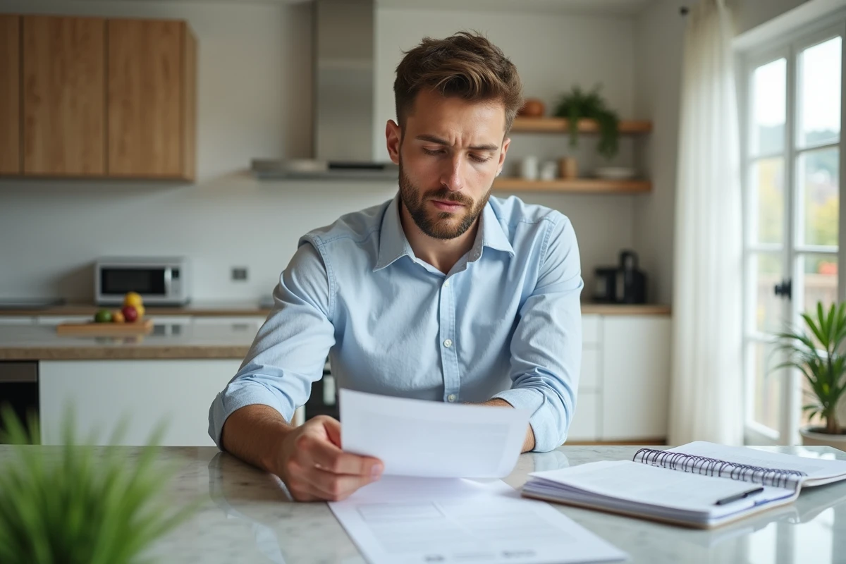 Homme en décontracté dans une cuisine rénovée lumineuse