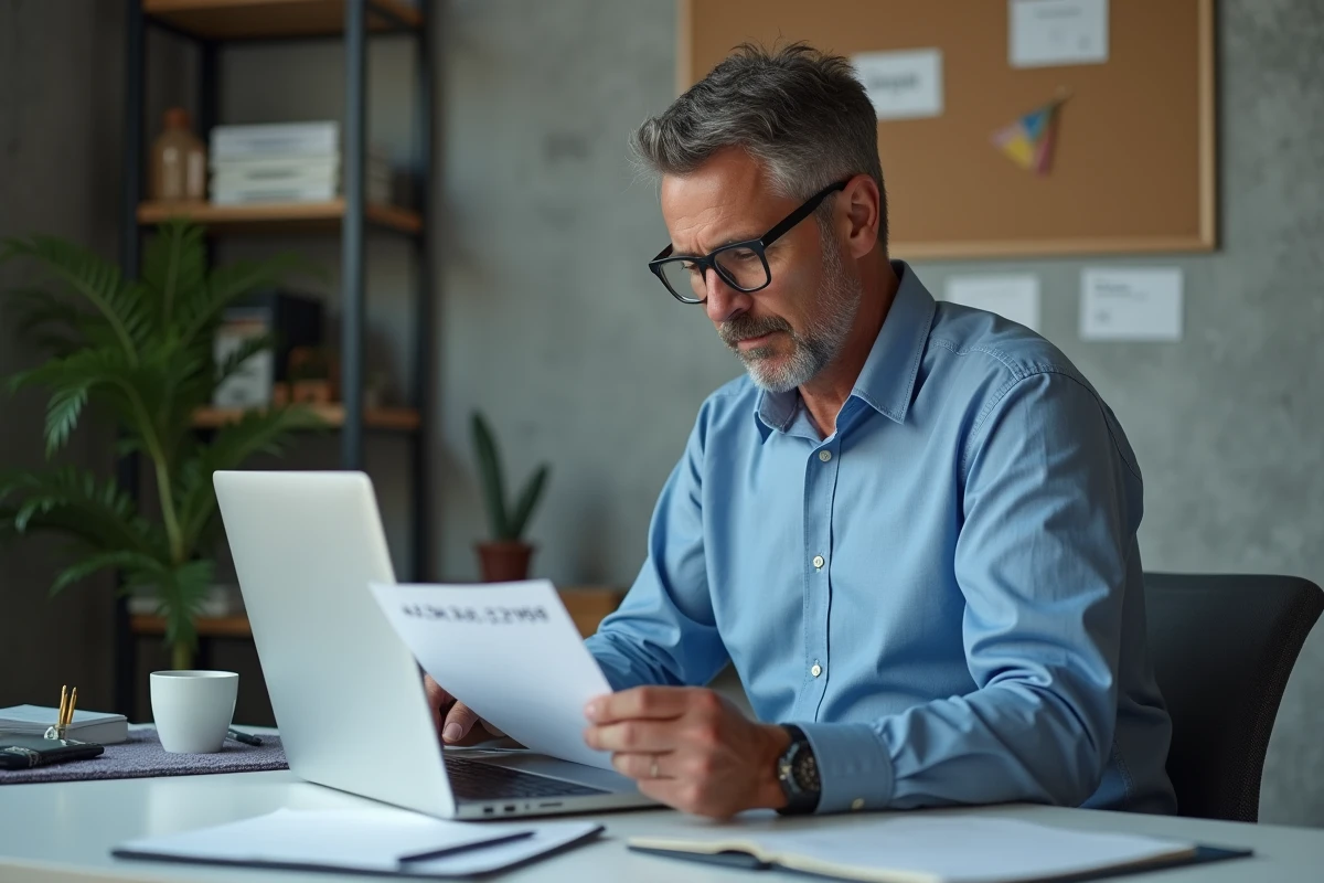 Homme en intérieur travaillant sur son ordinateur portable