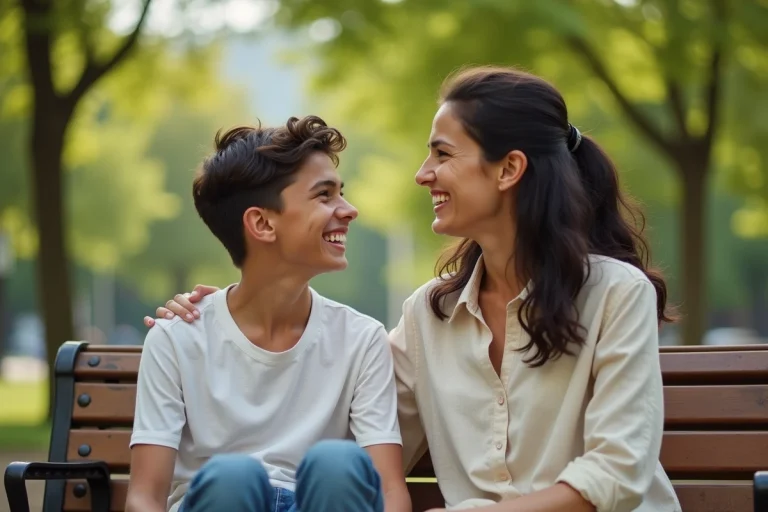Jenifer et son fils Aaron Nouchy lors d'une sortie détendue dans un parc, souriant ensemble dans une ambiance familiale chaleureuse