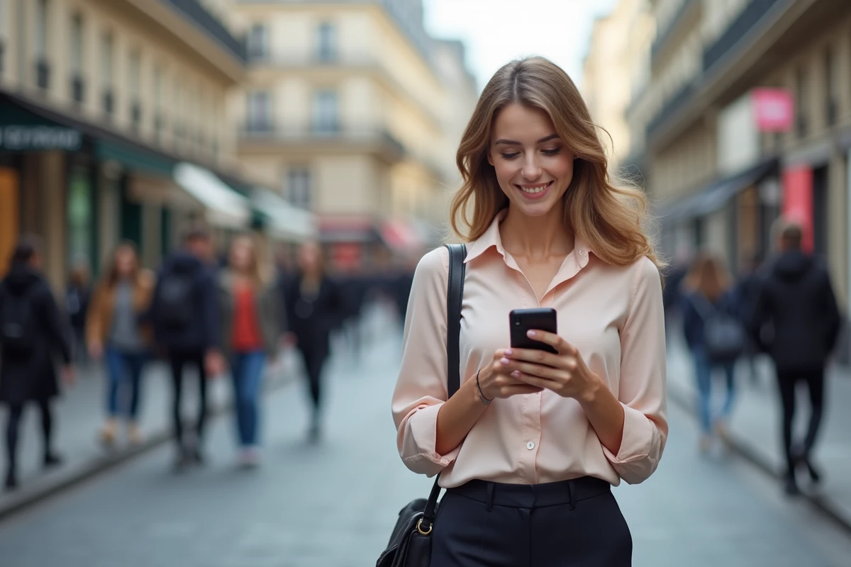 Jeune femme souriante vérifiant une offre d