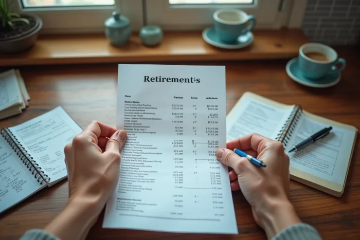 Mains d'une personne âgée tenant un bulletin de salaire pour calculer le solde de tout compte avant la retraite