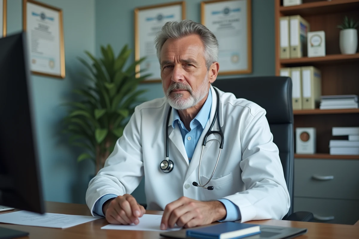 Medecin en visioconference dans son bureau médical